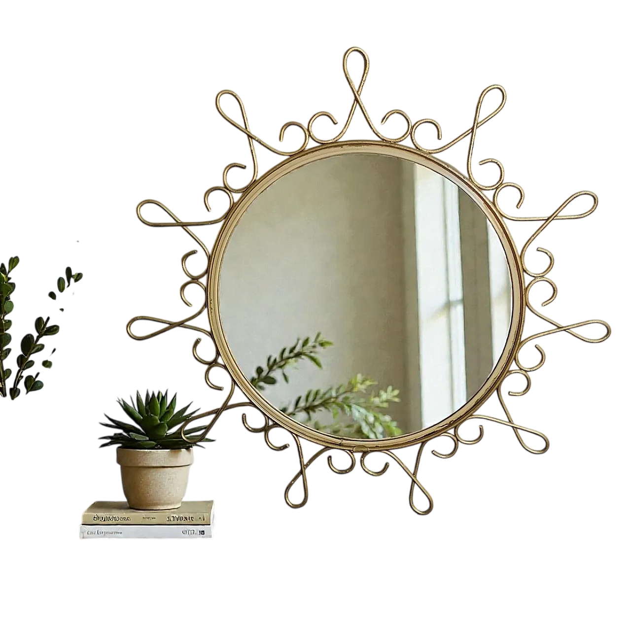 Specchio maggiordomo dorato con effetto sunburst convesso, anni '70 6