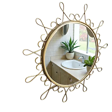 Gold Metal Butler Mirror with Convex Sunburst Effect, 1970s