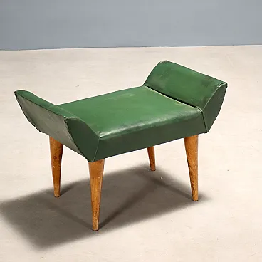 Pouf con gambe in legno e seduta in similpelle verde, '900