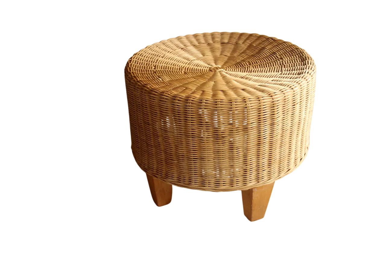 Round side table ottoman made of rattan, bamboo and wood, anni '70 9