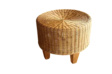 Tavolino rotondo in rattan, bambù e legno, anni '70