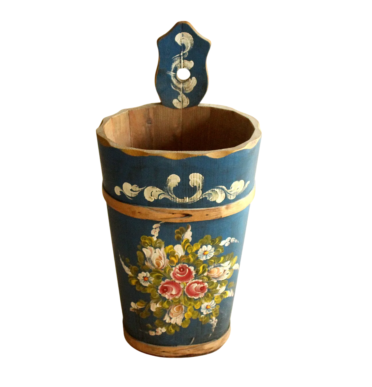Handmade handpainted wooden umbrella stand, 70s 9