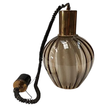 Chandelier in honey-colored Murano glass and brass, Italy, 1960s