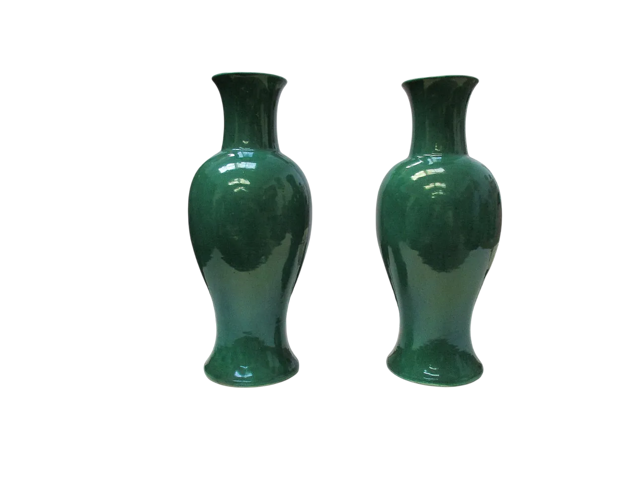 Pair of Chinese vases in single-color green porcelain, 19th century 14