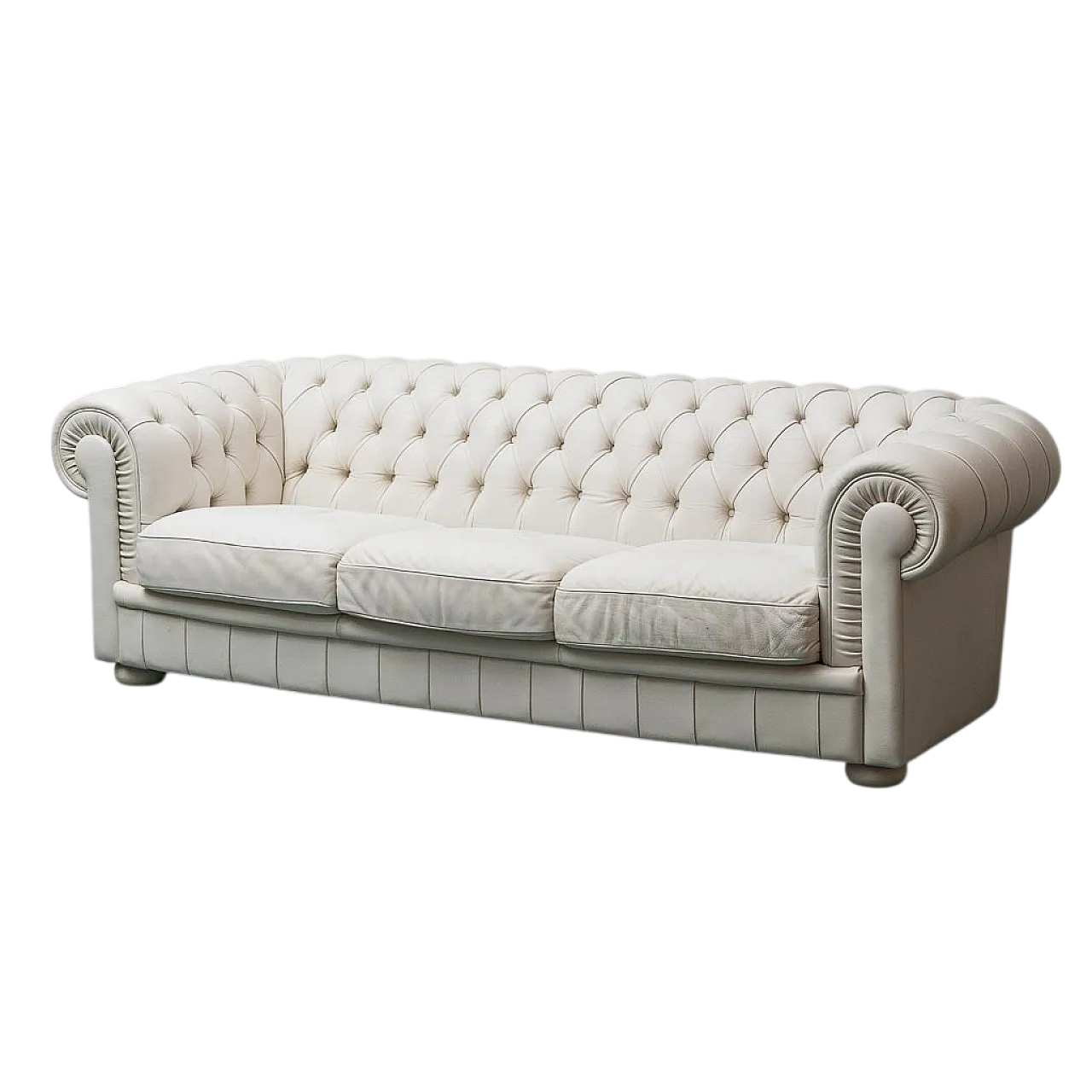 Chesterfield 3-seater sofa in white leather, 1970s 12