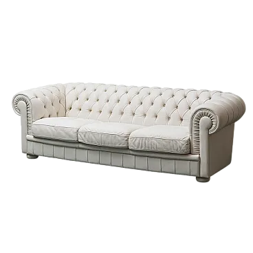 Chesterfield 3-seater sofa in white leather, 1970s