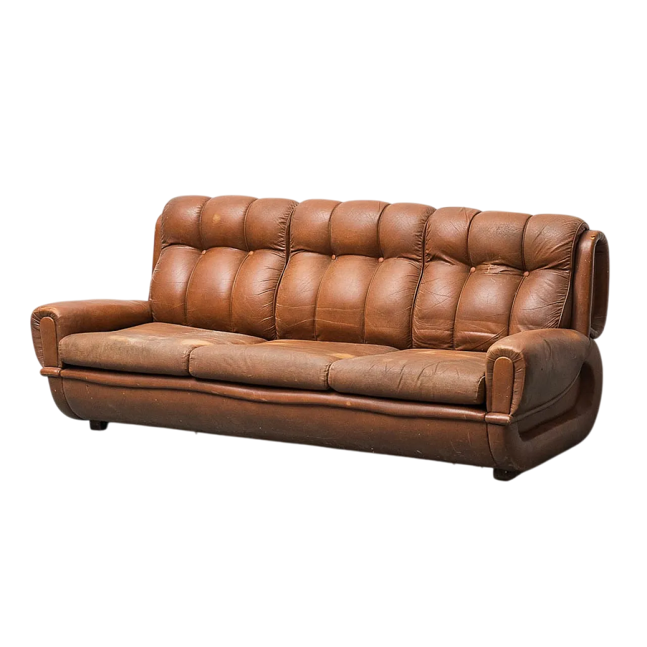 3-seater sofa in brown leather, 1970s 14