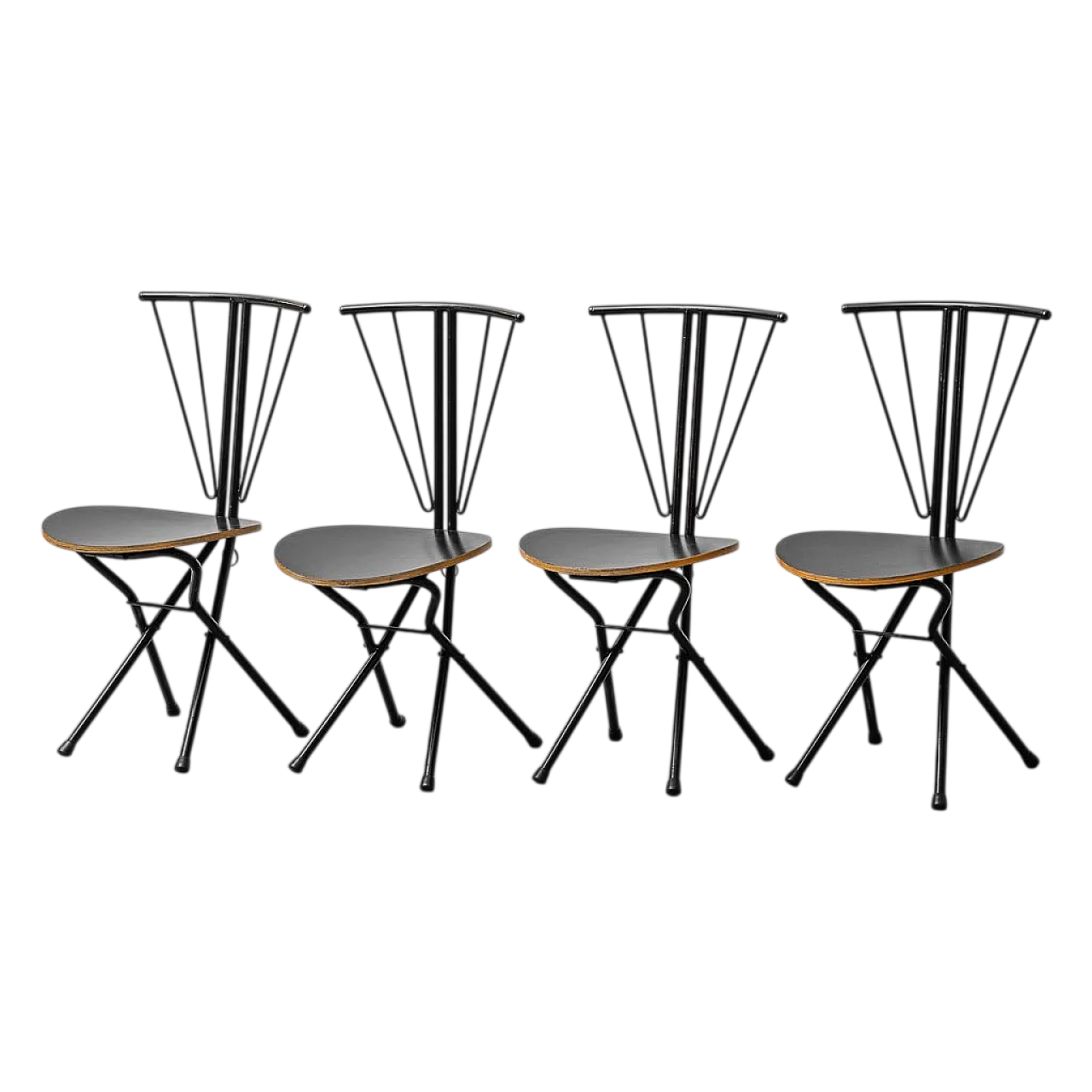 4 folding chairs in wood and metal, 1970s 12