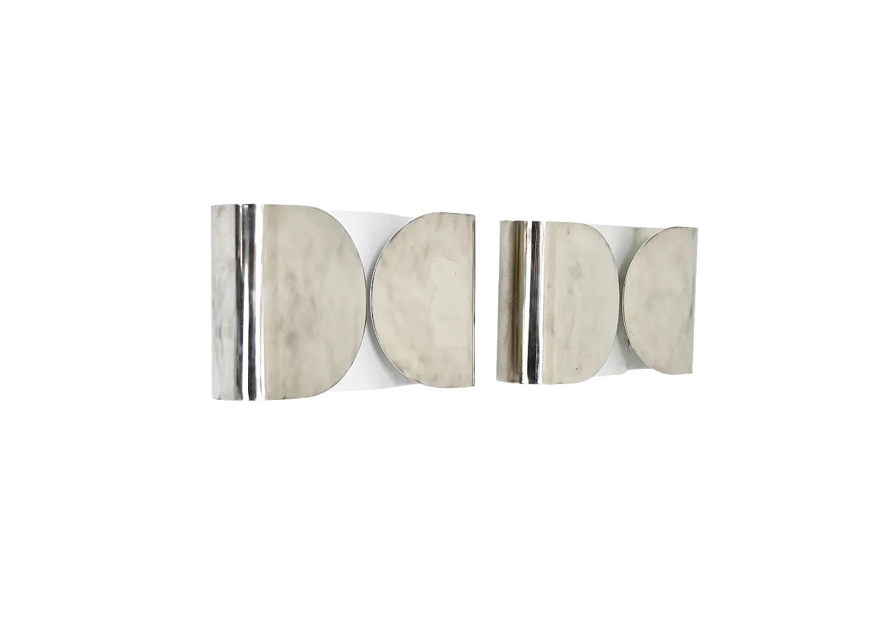 Pair of Chrome Foglio Sconces by Tobia & Afra Scarpa for Flos, 1960s 11
