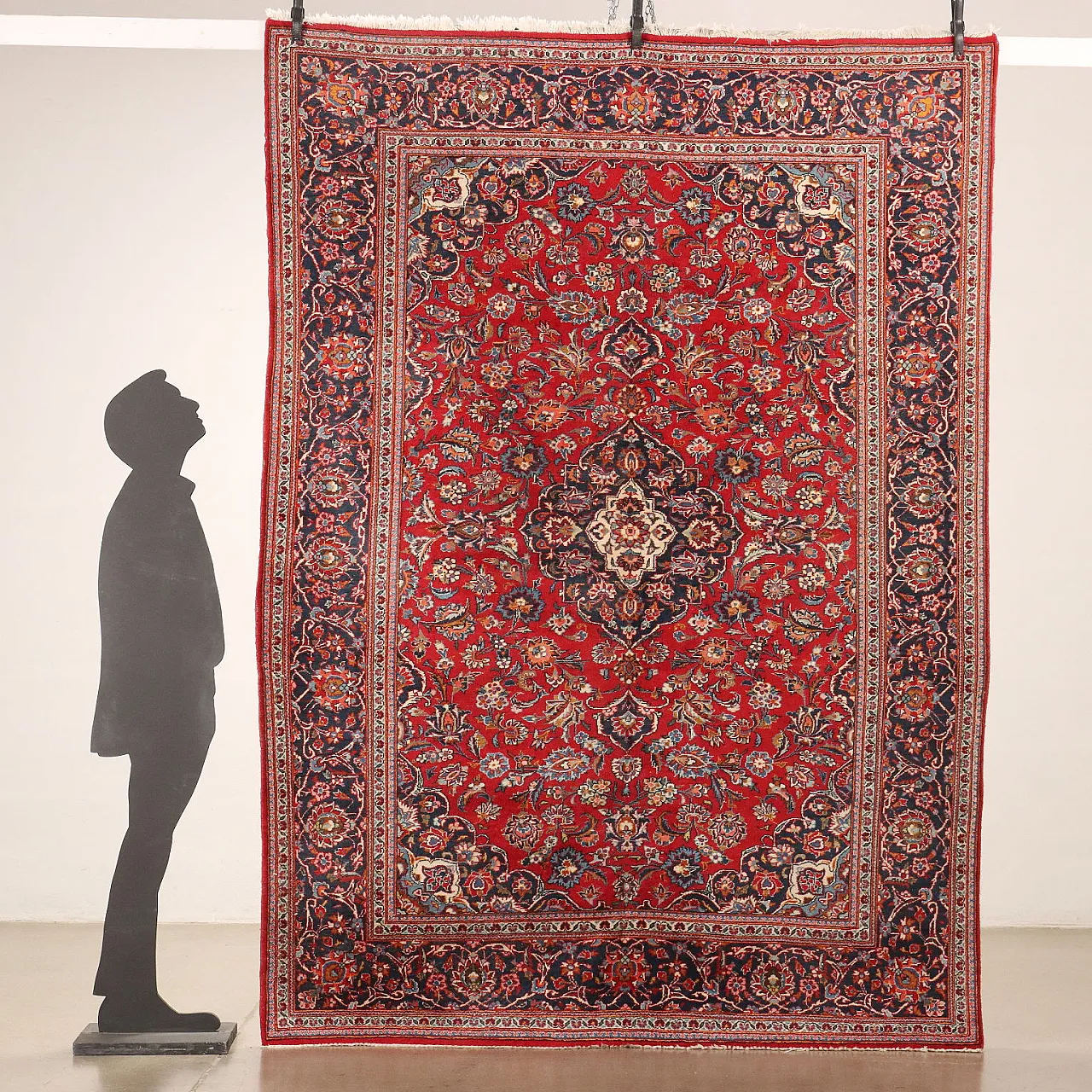 Iranian red, blue and beige wool and cotton Keshan rug 2