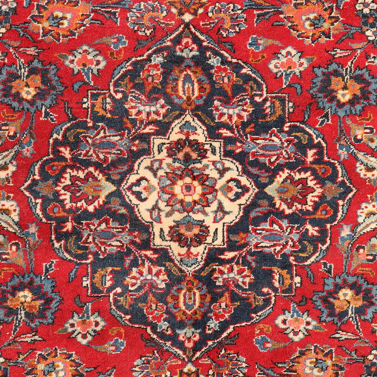 Iranian red, blue and beige wool and cotton Keshan rug 3