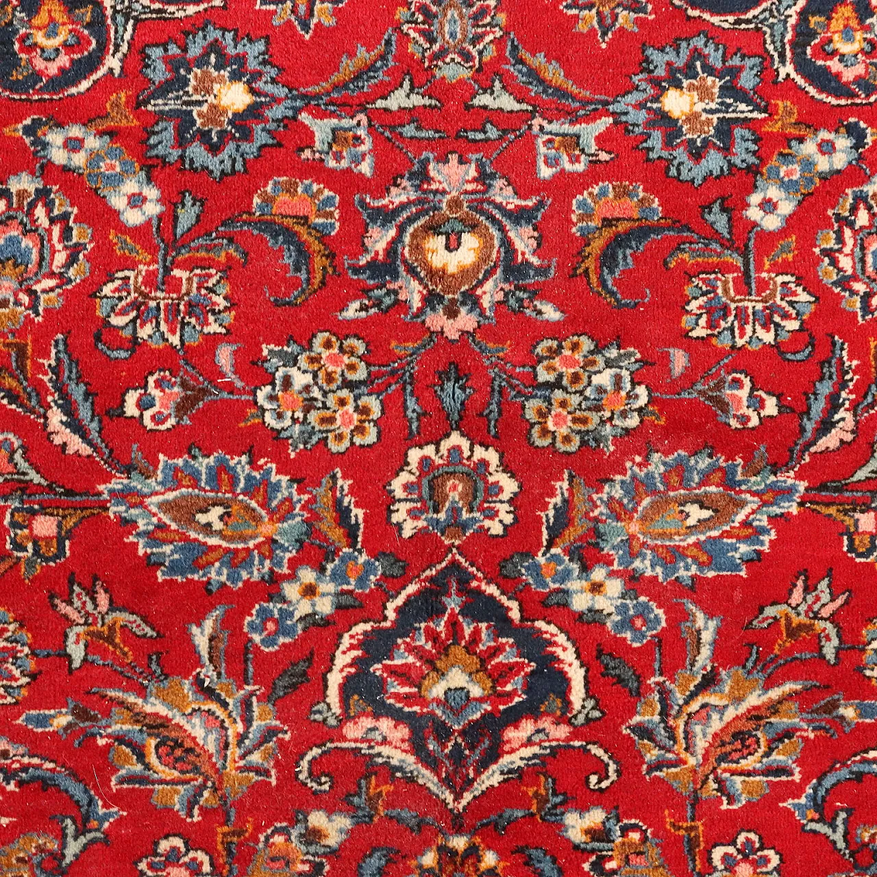 Iranian red, blue and beige wool and cotton Keshan rug 4