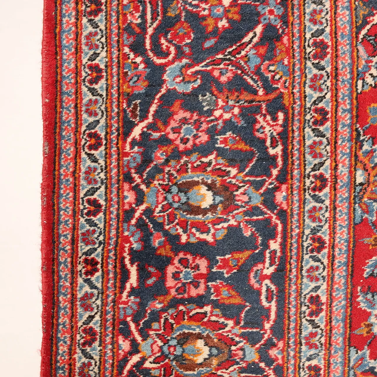 Iranian red, blue and beige wool and cotton Keshan rug 6