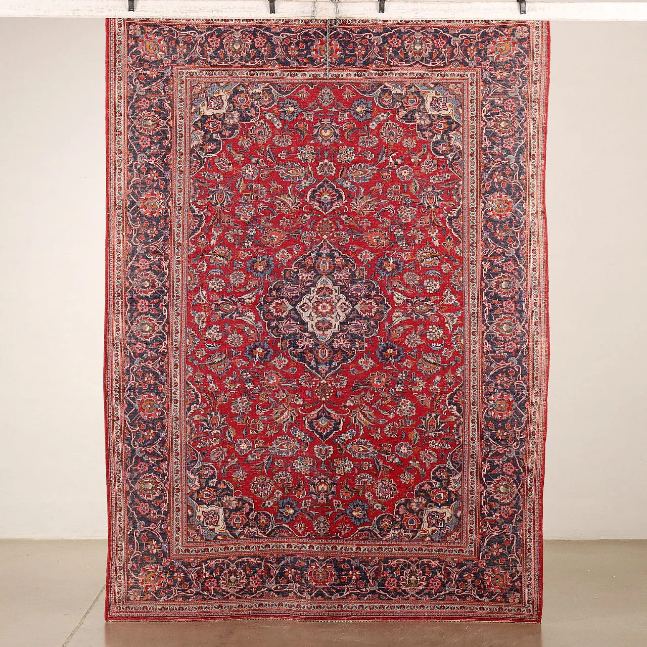 Iranian red, blue and beige wool and cotton Keshan rug 7