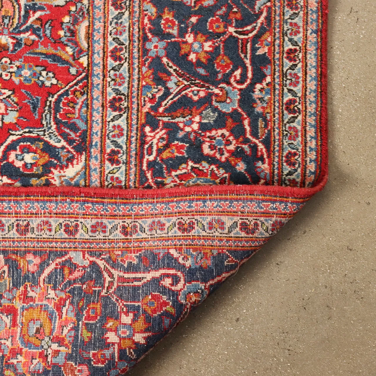 Iranian red, blue and beige wool and cotton Keshan rug 8