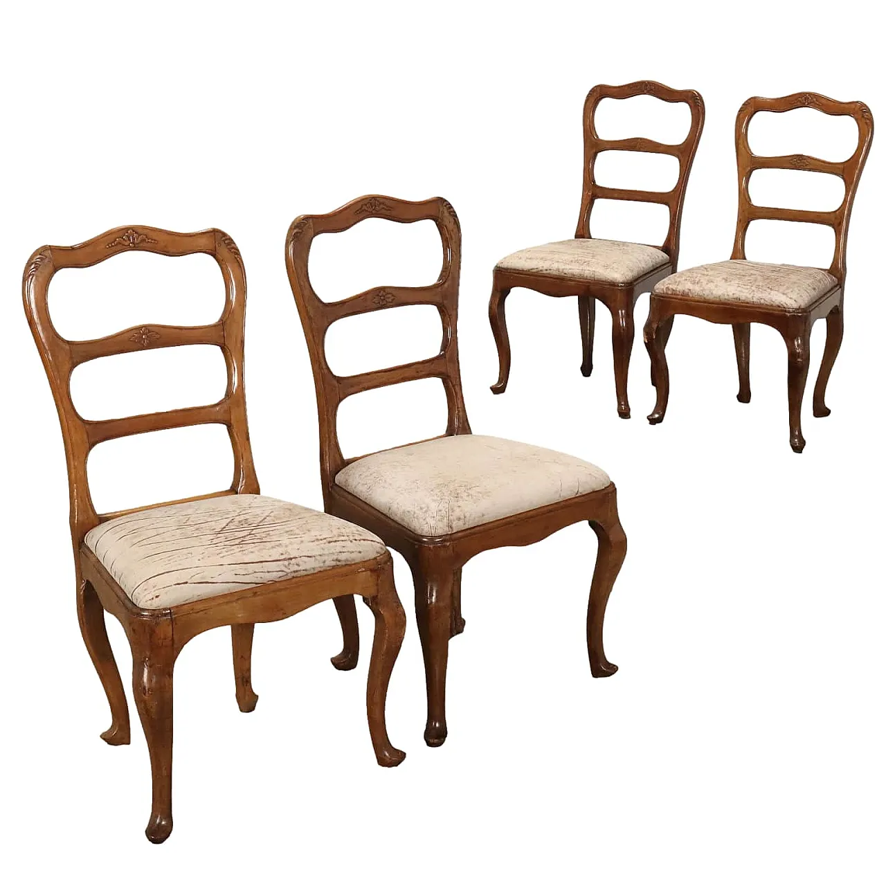 4 Baroque walnut chairs, third quarter of the 18th century 1