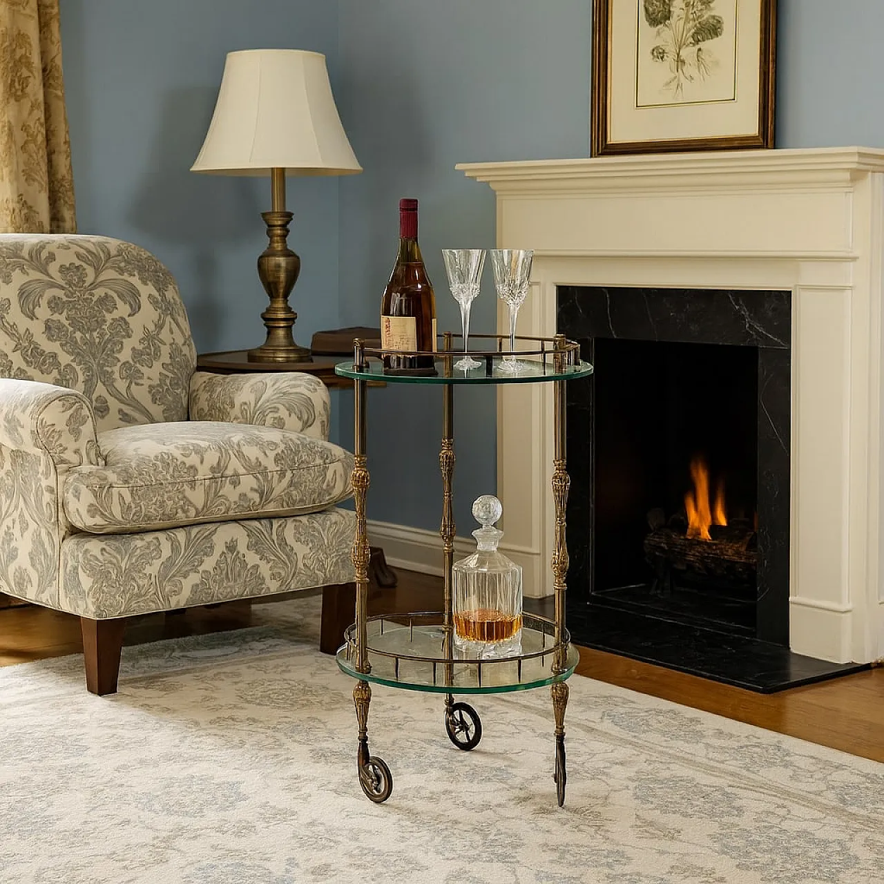 Serving cart in bronze, crystal and brass, 20th century 2