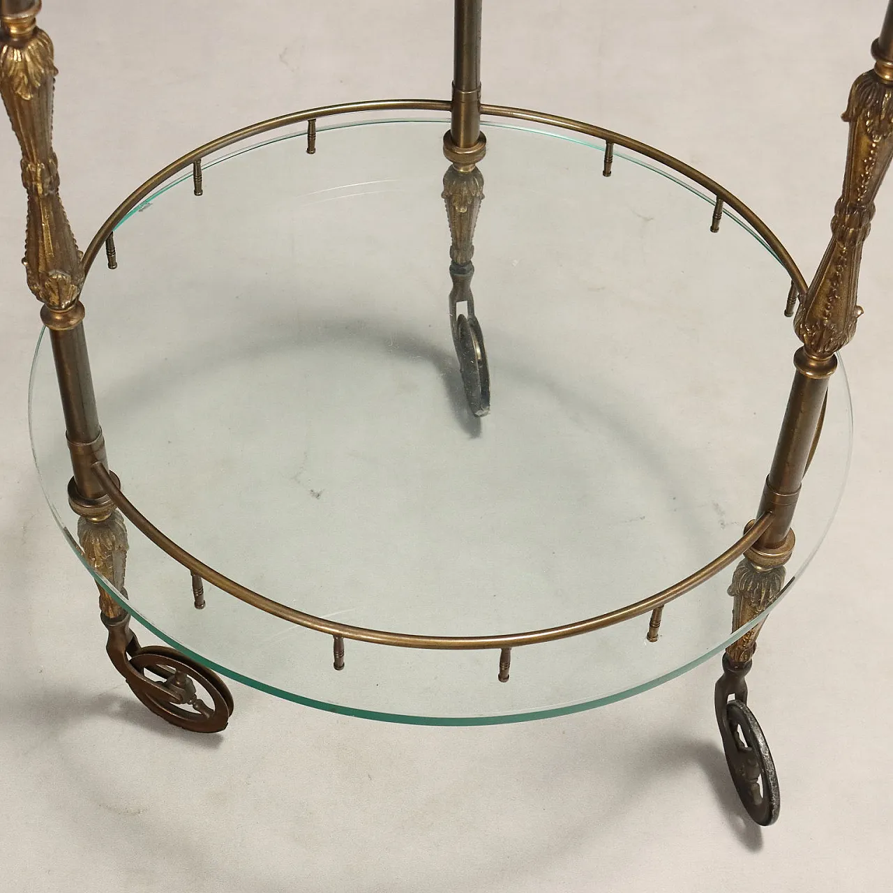 Serving cart in bronze, crystal and brass, 20th century 7
