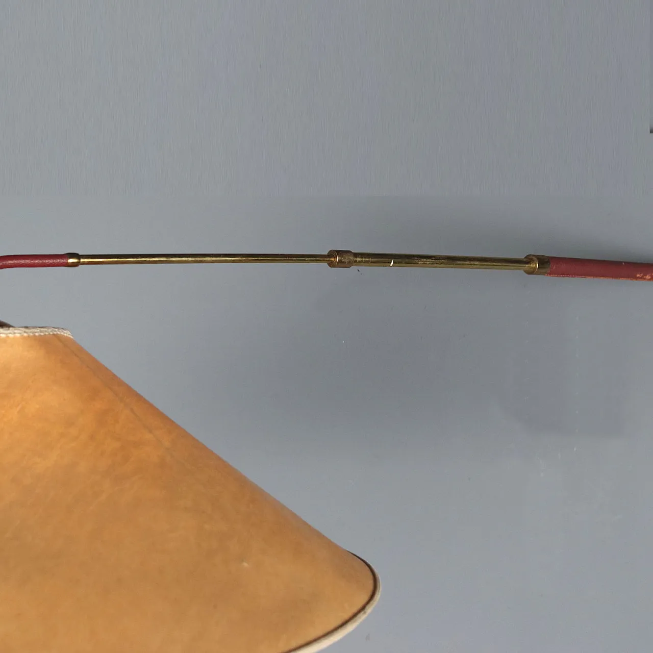 Lampada da parete in ottone, carta e pelle, anni '50 9