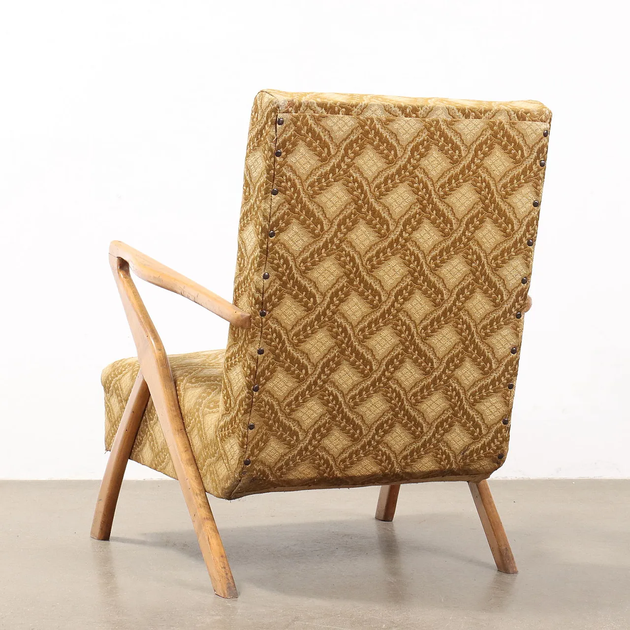 Coppia di poltrone con braccioli in legno, anni '60 8