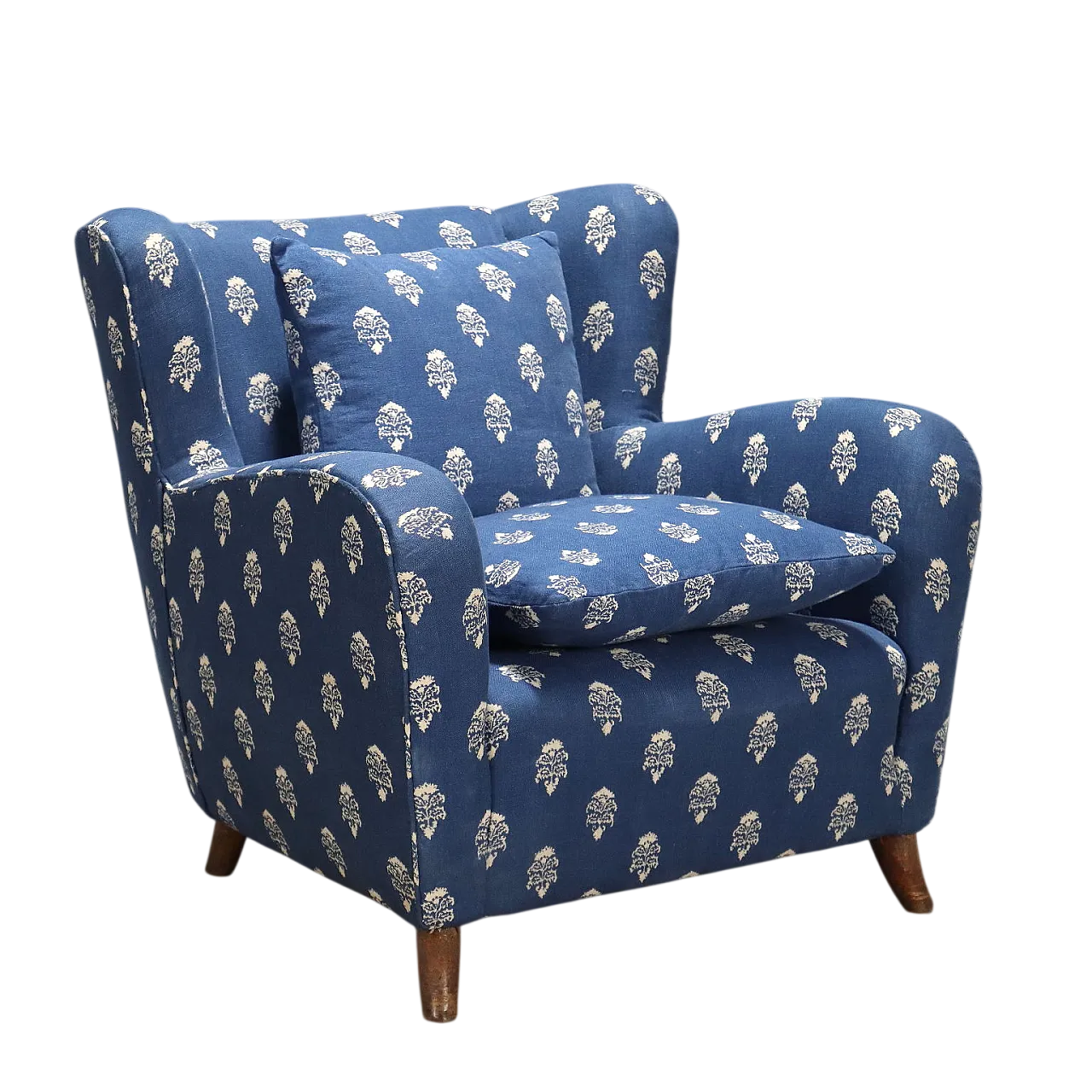 Poltrona con rivestimento in tessuto e gambe in legno, '900 9