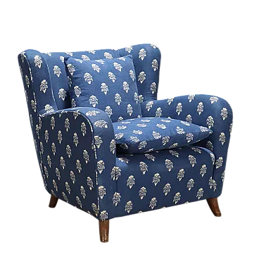 Poltrona con rivestimento in tessuto e gambe in legno, '900