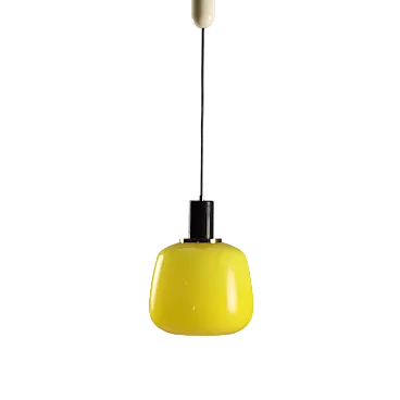 Plafoniera in vetro giallo, ottone e metallo smaltato, '900