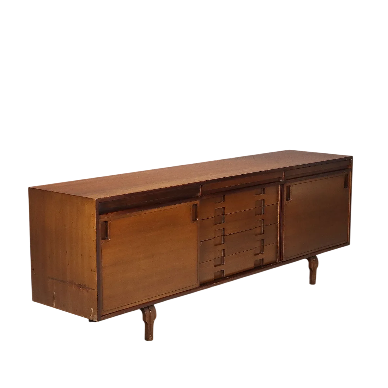 Credenza con ante scorrevoli e cassetti impiallacciata in noce, '900 11