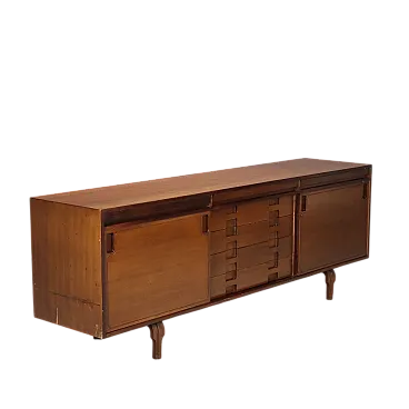 Credenza con ante scorrevoli e cassetti impiallacciata in noce, '900