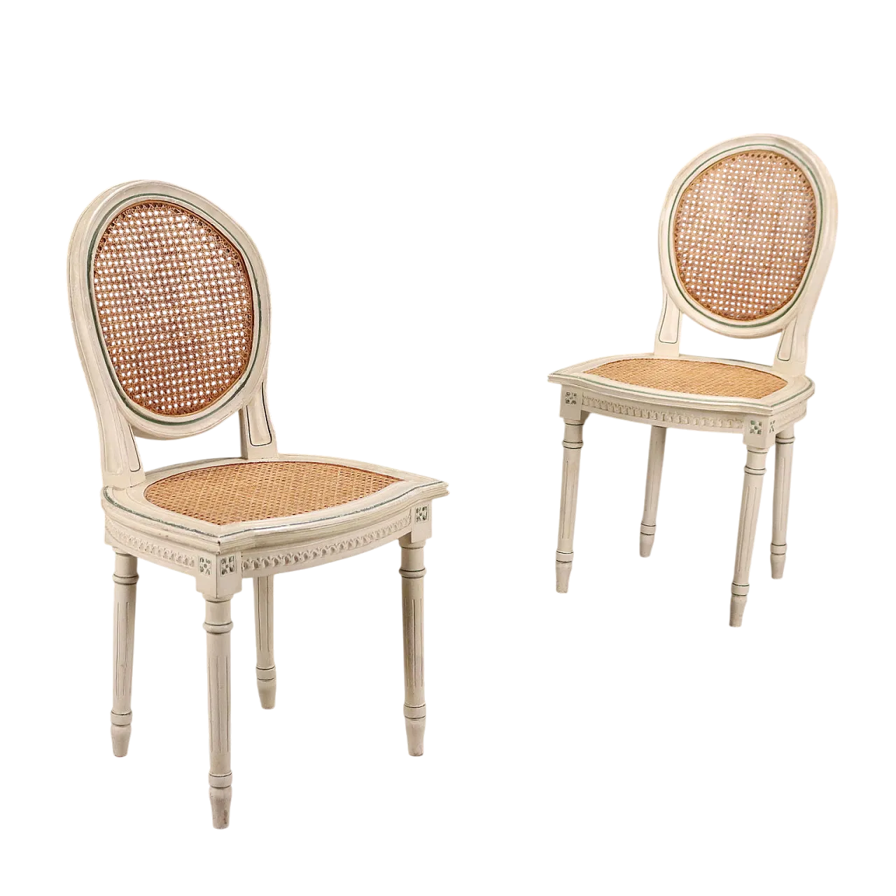 Coppia di sedie in legno laccato e paglia di Vienna, '900 10