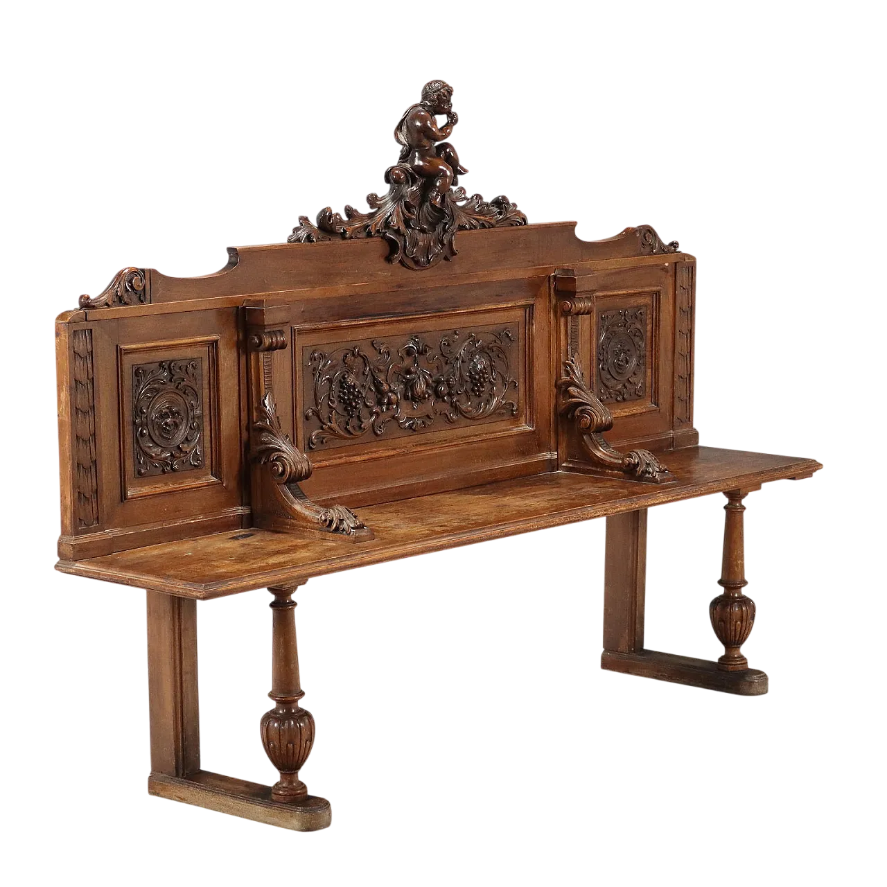 Richly carved walnut bench, late 19th century 11