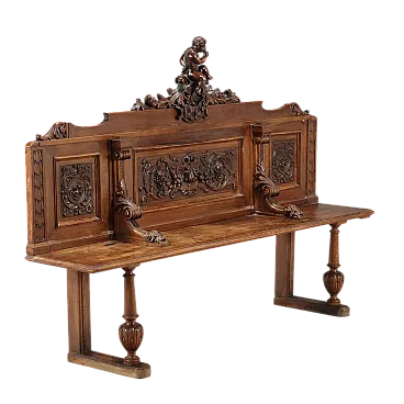 Panca in noce riccamente intagliata, fine '800