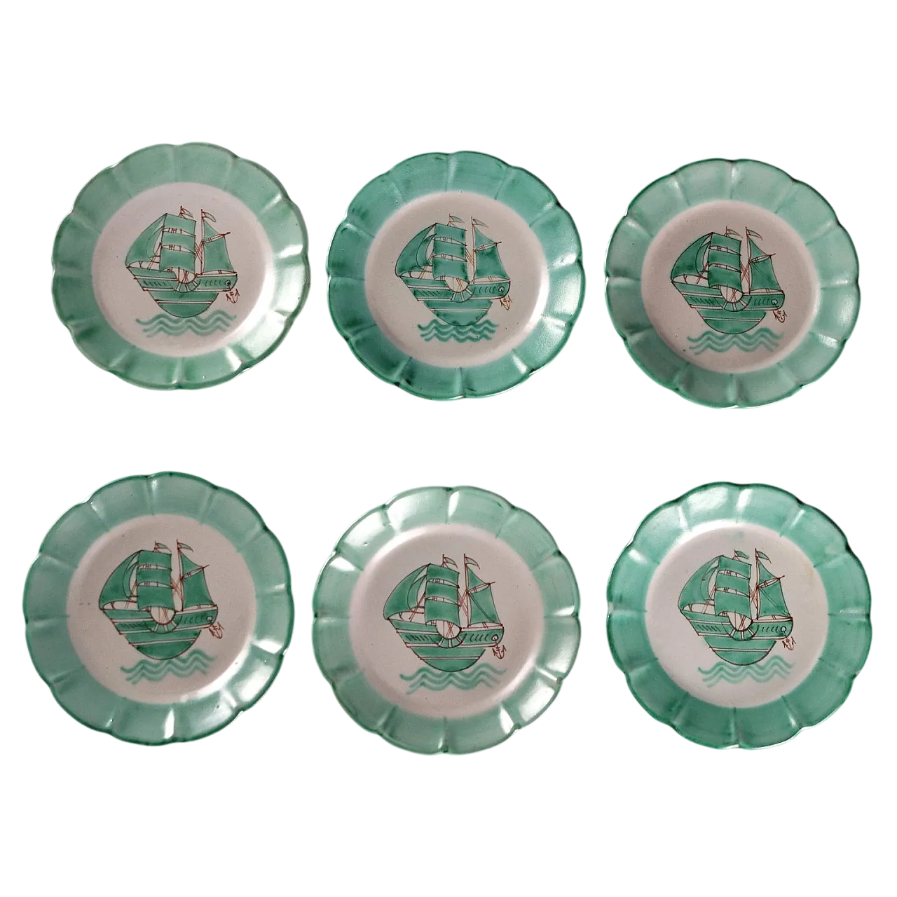 6 Piatti in ceramica con decoro, '900 7