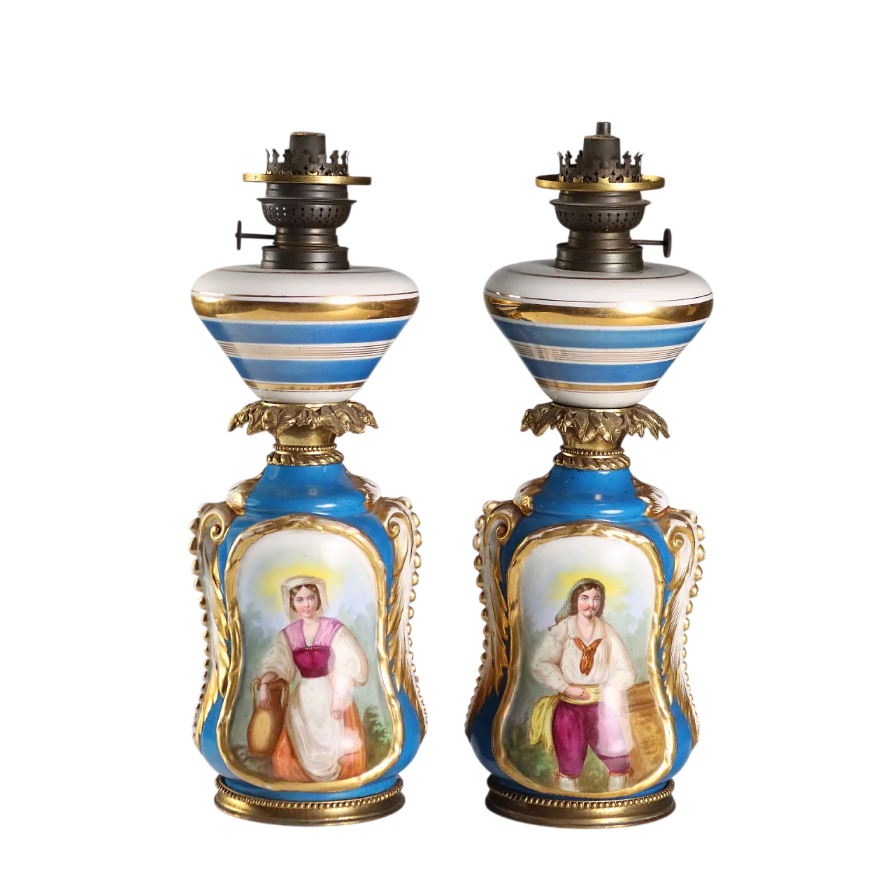 Coppia di lampade in ceramica dipinta in policromia, '800 10