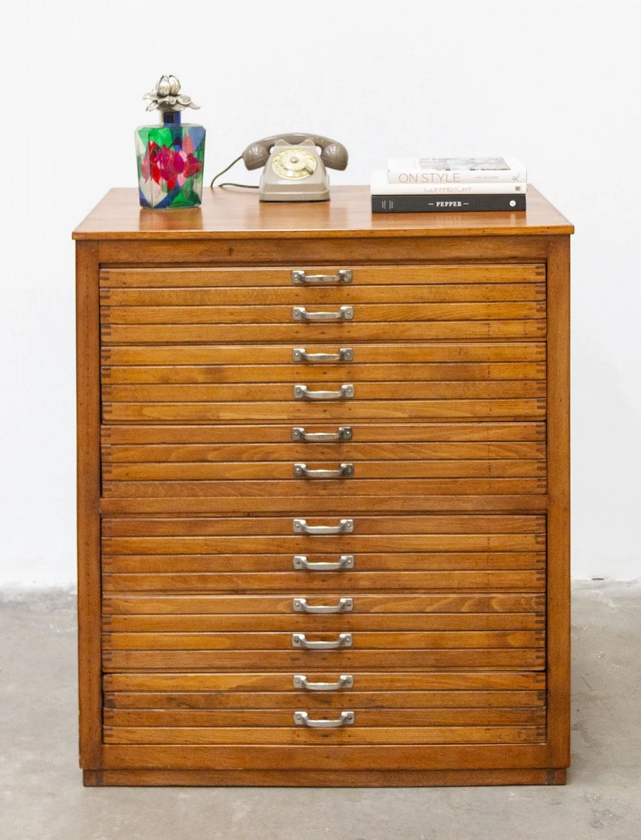 Wooden printer's chest of drawers, 1950s 9