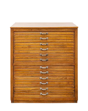 Cassettiera da tipografo in legno, anni '50