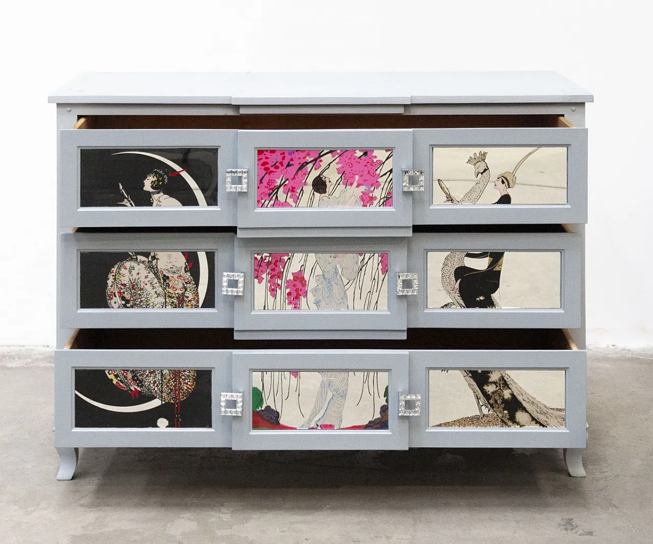 Cassettiera artigianale in legno di pero e teak, anni '20 4