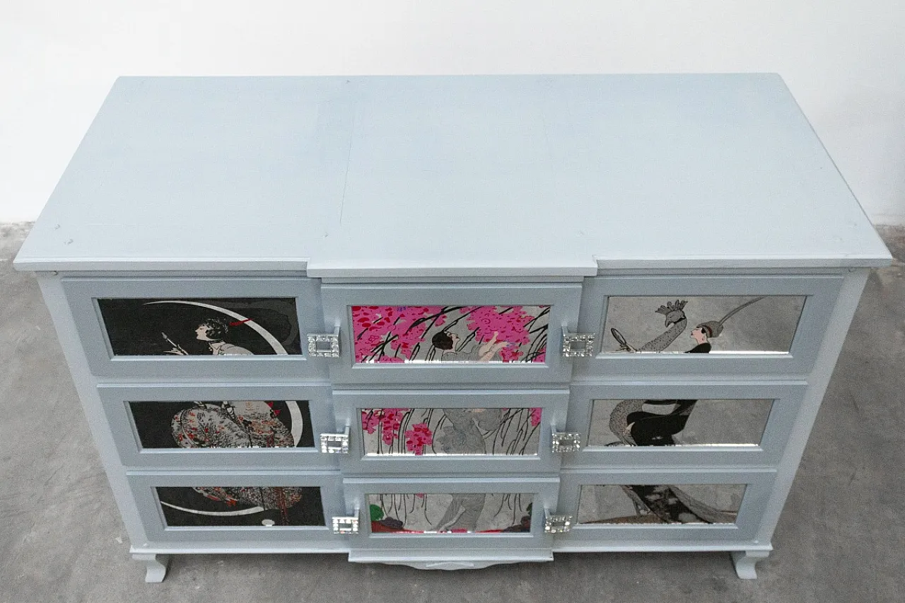 Cassettiera artigianale in legno di pero e teak, anni '20 10