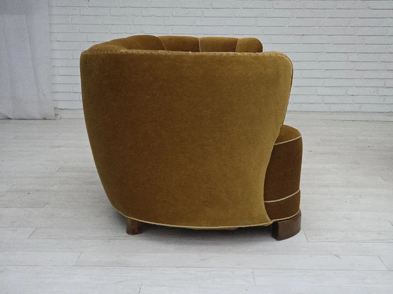 Divano danese "Banan" a 2 posti in velluto verde oliva/verde, anni '60 7