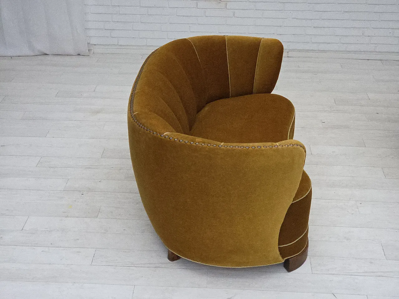 Divano danese "Banan" a 2 posti in velluto verde oliva/verde, anni '60 10