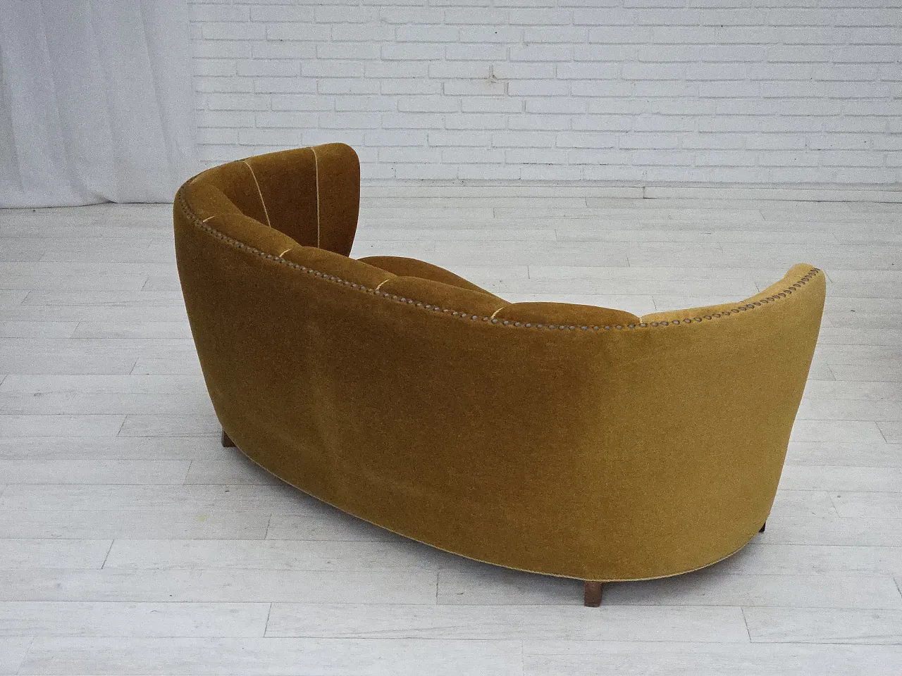 Divano danese "Banan" a 2 posti in velluto verde oliva/verde, anni '60 11