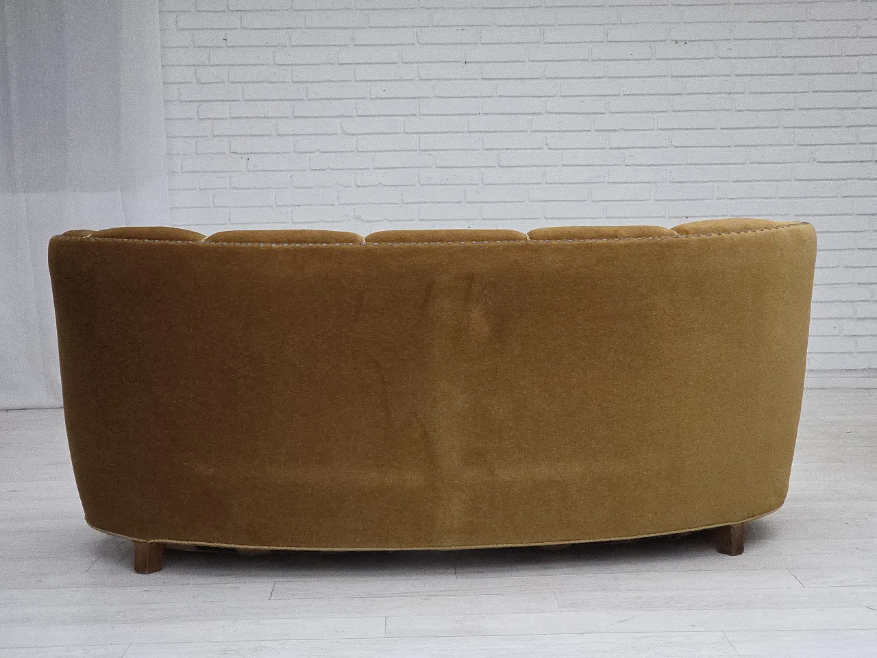 Divano danese "Banan" a 2 posti in velluto verde oliva/verde, anni '60 12