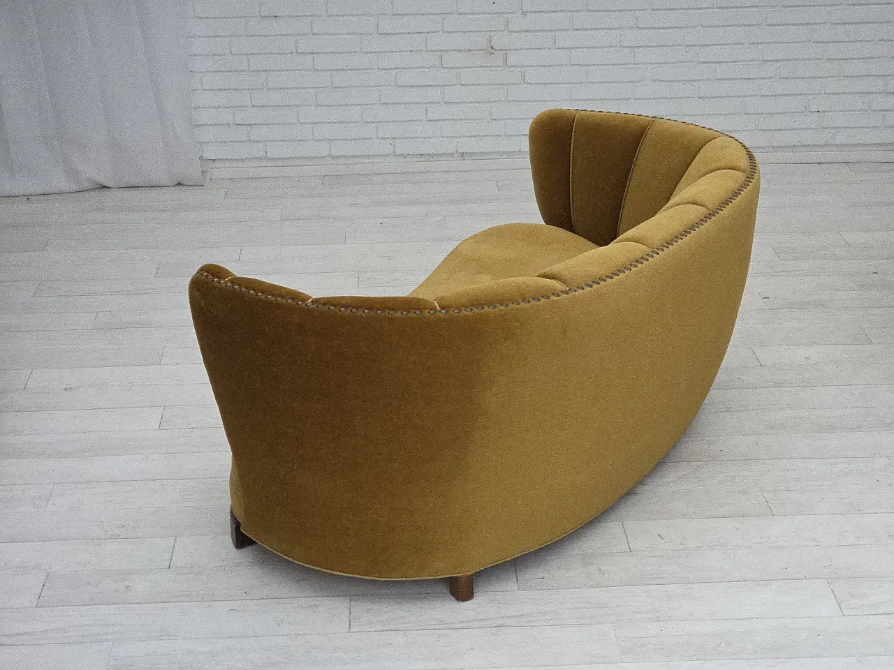 Divano danese "Banan" a 2 posti in velluto verde oliva/verde, anni '60 15