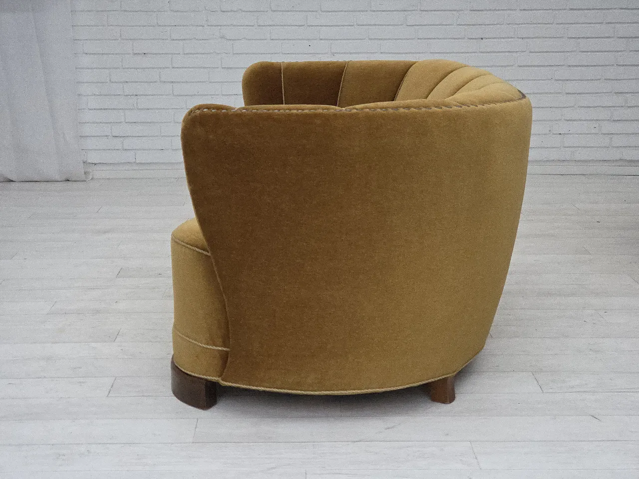 Divano danese "Banan" a 2 posti in velluto verde oliva/verde, anni '60 16