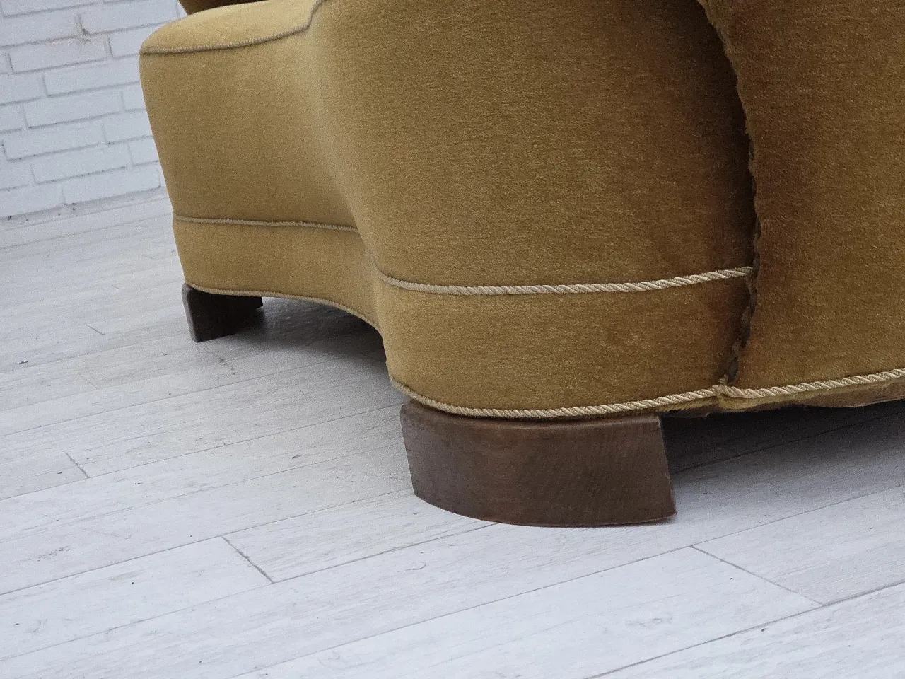 Divano danese "Banan" a 2 posti in velluto verde oliva/verde, anni '60 17