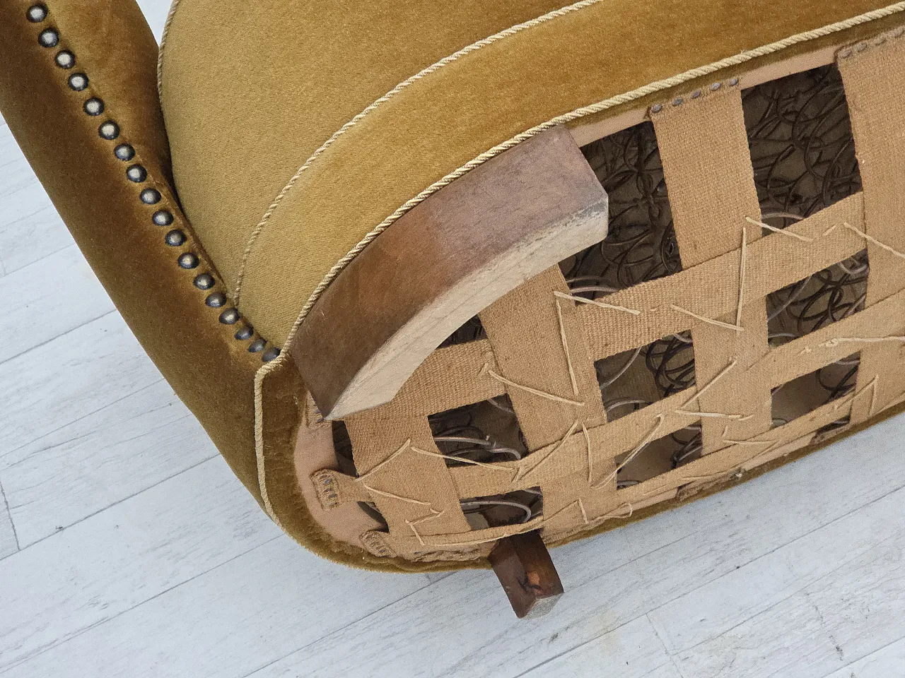 Divano danese "Banan" a 2 posti in velluto verde oliva/verde, anni '60 19