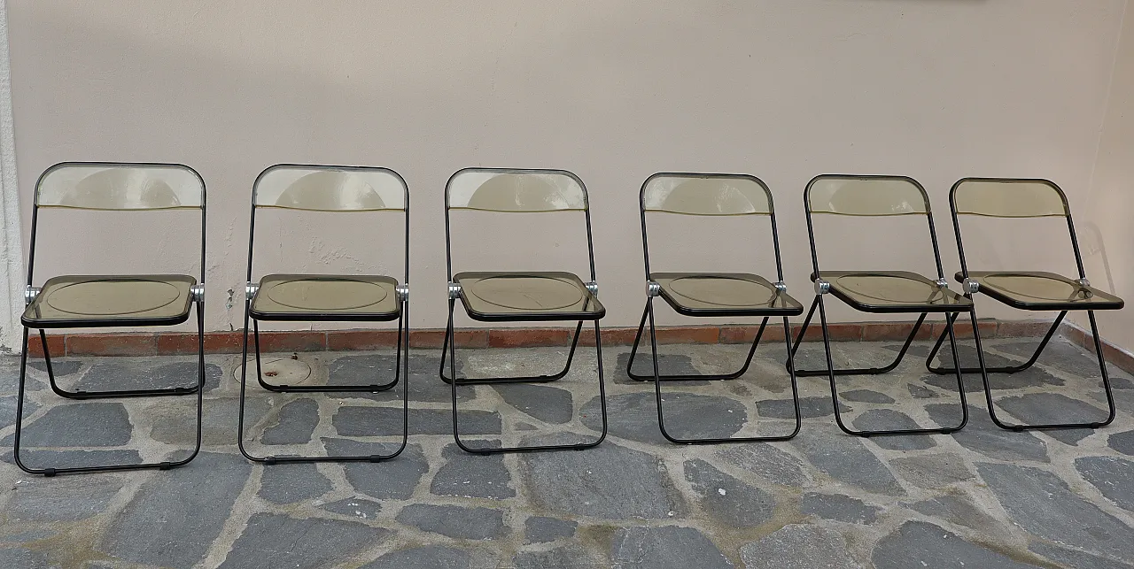 6 Plia chairs in steel and polypropylene by Giancarlo Piretti, 70s 1