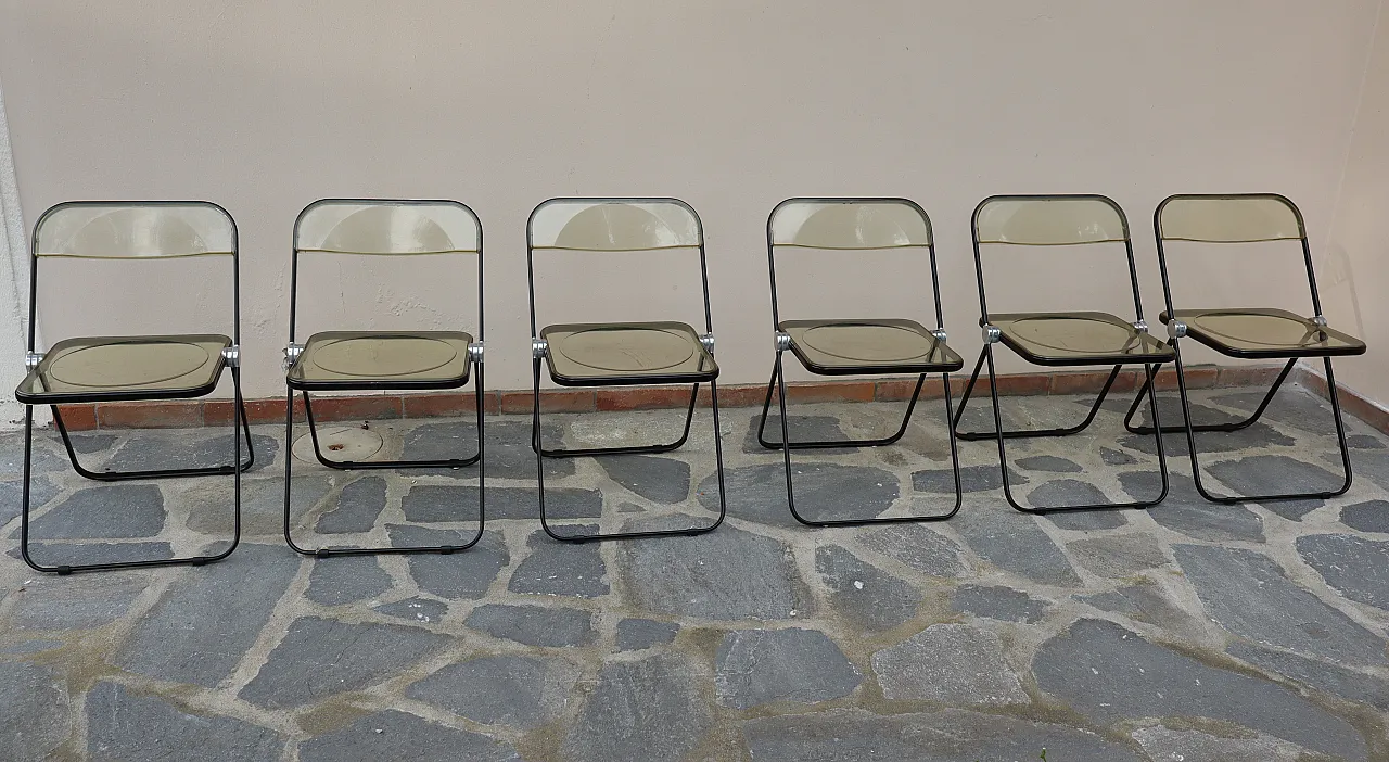 6 Plia chairs in steel and polypropylene by Giancarlo Piretti, 70s 2