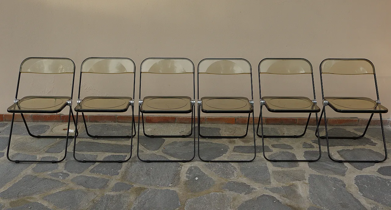 6 Plia chairs in steel and polypropylene by Giancarlo Piretti, 70s 11