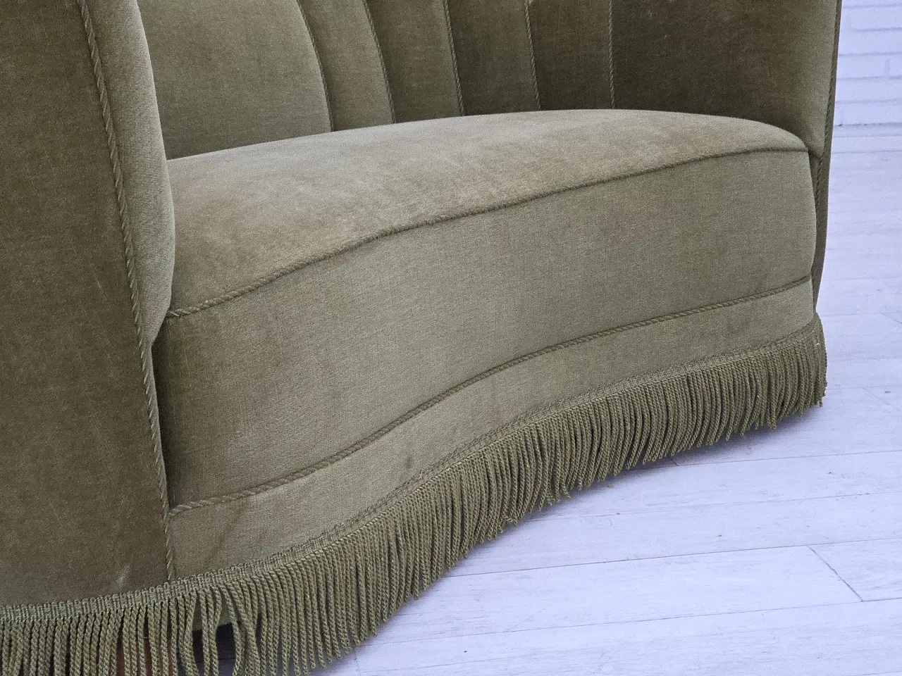 Danish 2-seater Banana sofa green velour, 1960s 5